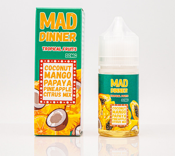 Рідина Mad Dinner Salt Tropical Fruits 30ml 65mg на сольовому нікотині зі смаком тропічних фруктів