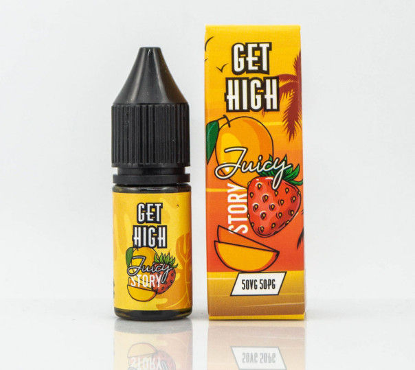 Рідина Get High Salt Juicy Story 10ml 30mg на сольовому нікотині зі смаком полуниці, персика та манго