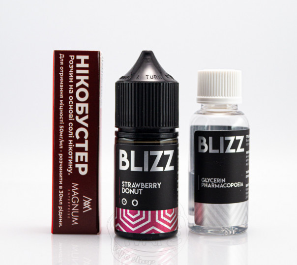 Рідина Blizz Salt Strawberry Donut 30ml 25mg зі смаком пончика з полуничним джемом (набір компонентів)