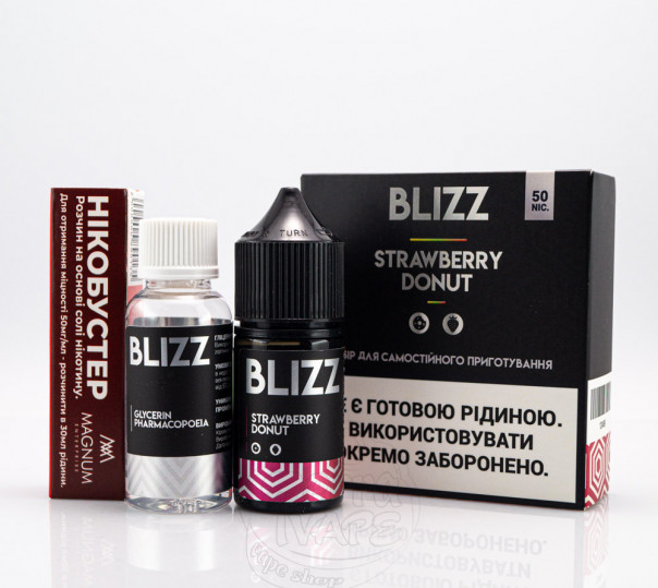 Рідина Blizz Salt Strawberry Donut 30ml 25mg зі смаком пончика з полуничним джемом (набір компонентів)