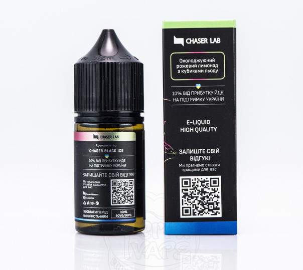 Рідина Chaser Black New ICE Salt Pink Lemonade ICE 30ml 50mg на сольовому нікотині зі смаком рожевого лимонаду з холодком