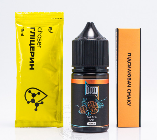 Рідина Chaser Black Ultra Salt Bali Triple Shot 30ml 50mg зі смаком апельсина, маракуї та манго з ментолом (набір компонентів)