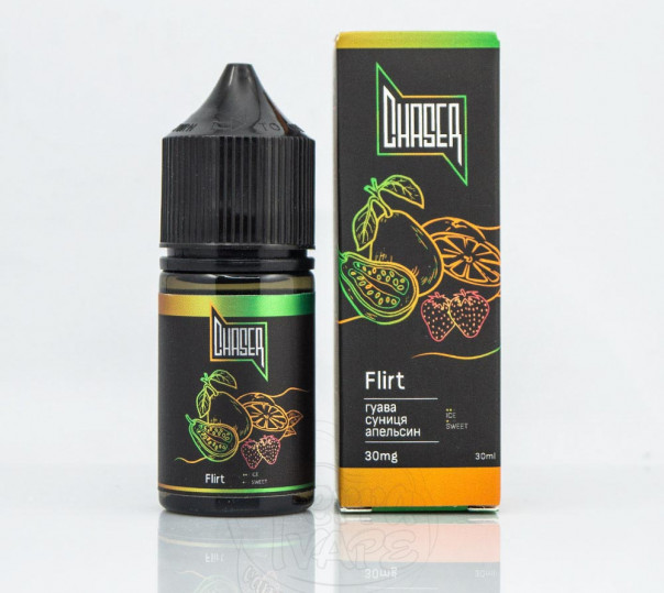 Рідина Chaser Black Salt New Flirt 30ml 30mg на сольовому нікотині зі смаком апельсина, полуниці та гуави