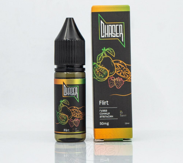 Рідина Chaser Black Salt New Flirt 15ml 30mg на сольовому нікотині зі смаком апельсина, полуниці та гуави