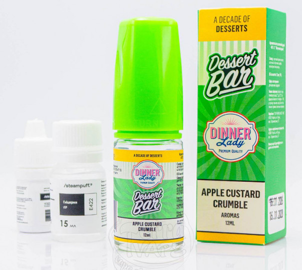 Жидкость Dinner Lady Dessert Bar Salt Apple Custard Cramble 30ml 50mg со вкусом яблочного печенья с кремом (набор компонентов)