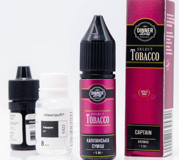 Жидкость Dinner Lady Select Tobacco Salt Captain 15ml 50mg со вкусом табака с нотками рома, орехов и ванили (набор компонентов)