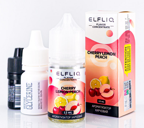 Рідина Elf Bar ElfLiq Salt Cherry Lemon Peach 30ml 50mg від ELF BAR (оригінал, набір компонентів) зі смаком персика, вишні і лимону Рідина Elf Bar ElfLiq Salt Cherry Lemon Peach 30ml 50mg від ELF BAR (оригінал, набір компонентів) зі смаком персика, вишні і лимону