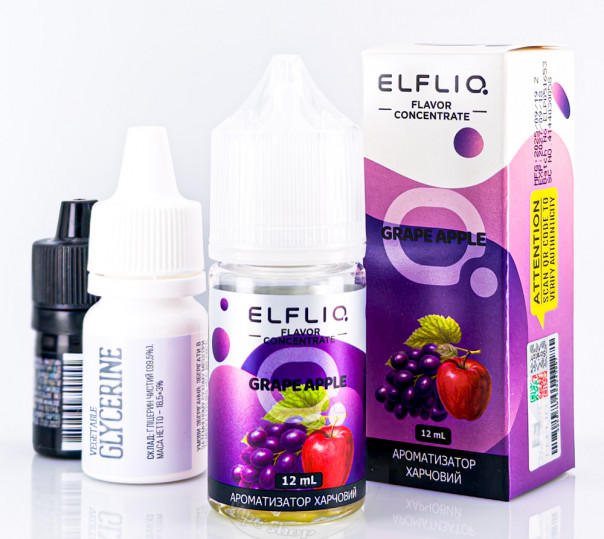 Рідина ELFLIQ Salt Grape Apple 30ml 50mg від ELF BAR (оригінал, набір компонентів) зі смаком яблука та винограду Рідина ELFLIQ Salt Grape Apple 30ml 50mg від ELF BAR (оригінал, набір компонентів) зі смаком яблука та винограду