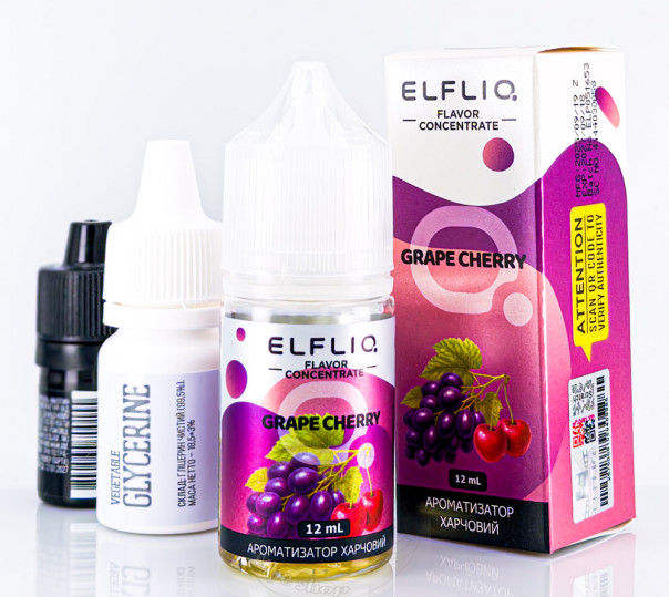 Рідина Elf Bar ElfLiq Salt Grape Cherry 30ml 50mg від ELF BAR (оригінал, набір компонентів) зі смаком винограду і вишні Рідина Elf Bar ElfLiq Salt Grape Cherry 30ml 50mg від ELF BAR (оригінал, набір компонентів) зі смаком винограду і вишні