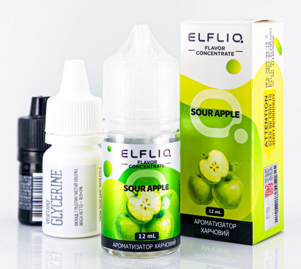 Рідина ELFLIQ Salt Sour Apple 30ml 50mg від ELF BAR (оригінал, набір компонентів) зі смаком кислого яблука Рідина ELFLIQ Salt Sour Apple 30ml 50mg від ELF BAR (оригінал, набір компонентів) зі смаком кислого яблука