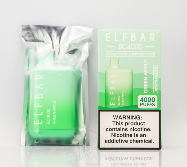 Elf Bar BC4000 Green Apple (Зеленое яблоко) Одноразовый POD