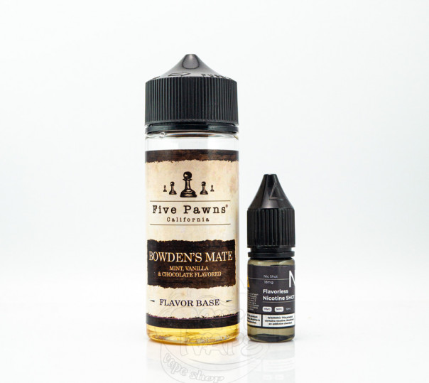 Жидкость Five Pawns Organic Shortfill Bowden's Mate 120ml 6mg на органическом никотине со вкусом шоколада с мятой