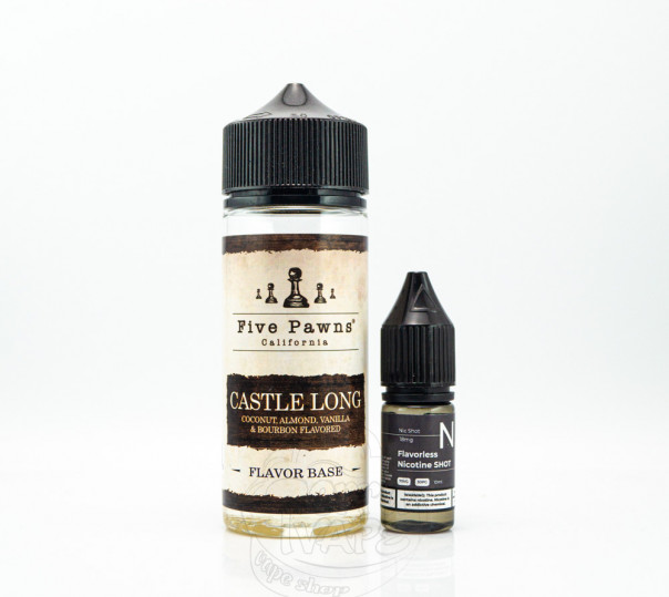 Жидкость Five Pawns Organic Shortfill Castle Long 100ml 0mg без никотина со вкусом бурбона, миндаля и кокоса