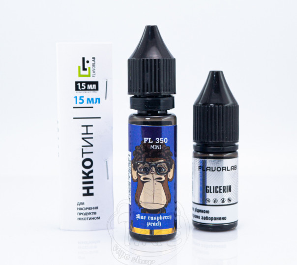 Рідина FL350 Mini Salt Blue Raspberry Blue Peach 15ml 50mg зі смаком блакитної малини та персику (набір компонентів)