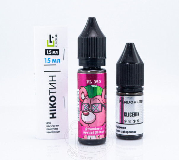 Жидкость FL350 Mini Salt Strawberry Apricot Mango 15ml 50mg со вкусом клубники, абрикоса и манго (набор компонентов)