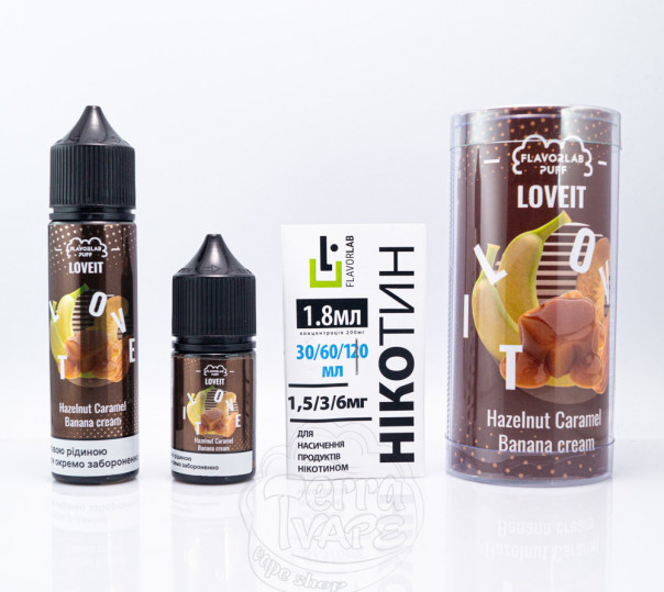 Рідина Love It Organic Hazelnut Caramel Banana Cream 60ml 3mg (набір компонентів)