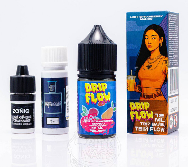 Рідина Drip Flow Salt Lichi Strawberry Mango 30ml 50mg зі смаком лічі, полуниці та манго (набір компонентів)