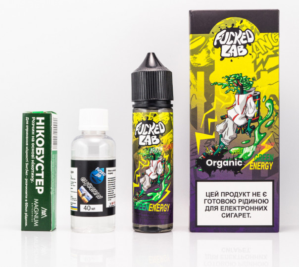 Рідина Fucked Platinum Organic Green Energy 60ml 0mg зі смаком енергетика з яблуком і ківі (набір компонентів)