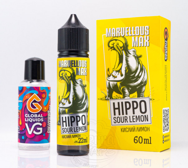 Рідина Marvellous Max Organic Hippo Sour Lemon 60ml 3mg зі смаком лимону (набір компонентів)