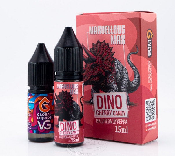 Рідина Marvellous Max Salt Dino Cherry Candy 15ml 50mg зі смаком вишневої цукерки (набір компонентів)