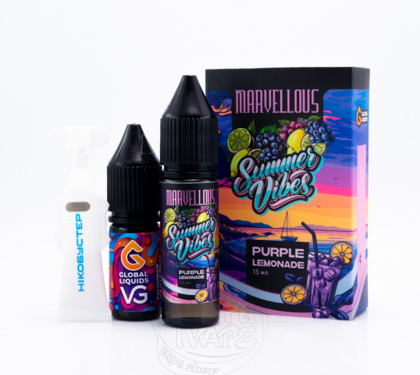 Рідина Marvellous Summer Vibes Salt Purple Lemonade 15ml 50mg зі смаком лимонаду з лохиною (набір компонентів)