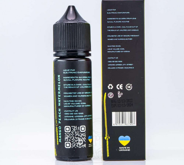 Рідина eight by Katana Salt Mango Peach Watermelon 50ml 50mg50mg на сольовому нікотині зі смаком манго, персика та кавуна