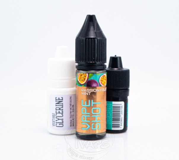 Рідина Vape Shot Salt Passion Fruit Mint 15ml 25mg зі смаком маракуйї з м'ятою (набір компонентів)