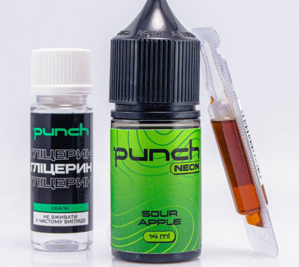 Жидкость Punch Neon Salt Sour Apple 30ml 50mg со вкусом кислого зеленого яблока (набор компонентов)
