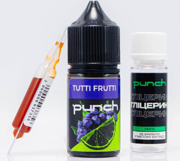 Жидкость Punch Salt Tutti Frutti 30ml 65mg со вкусом винограда, киви и лайма (набор компонентов)