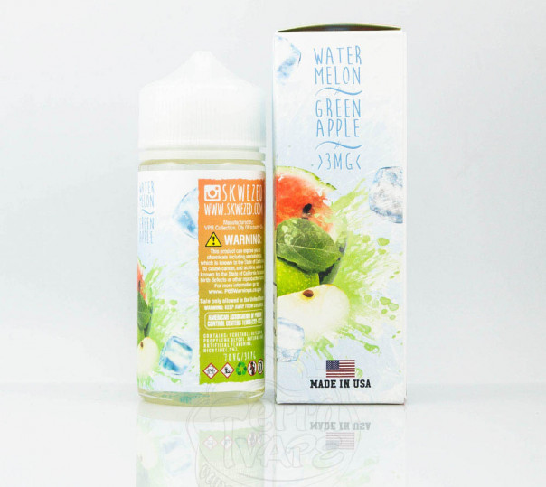 Рідина Skwezed Organic Watermelon Green Apple Ice 100ml 3mg на органічному нікотині зі смаком кавуна і яблука з холодком