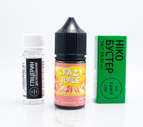 Жидкость Crazy Juice Salt Banana Strawberry 30ml 65mg со вкусом банана и клубники (набор компонентов)