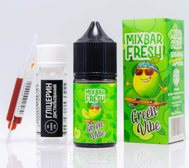 Рідина Mix Bar Fresh Salt Green Vibe 30ml 50mg зі смаком яблука, винограду та базиліку (набір компонентів)
