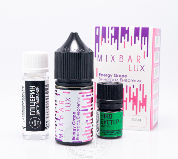 Рідина Mix Bar Lux Salt Energy Grape 30ml 65mg зі смаком виноградного енергетика (набір компонентів)