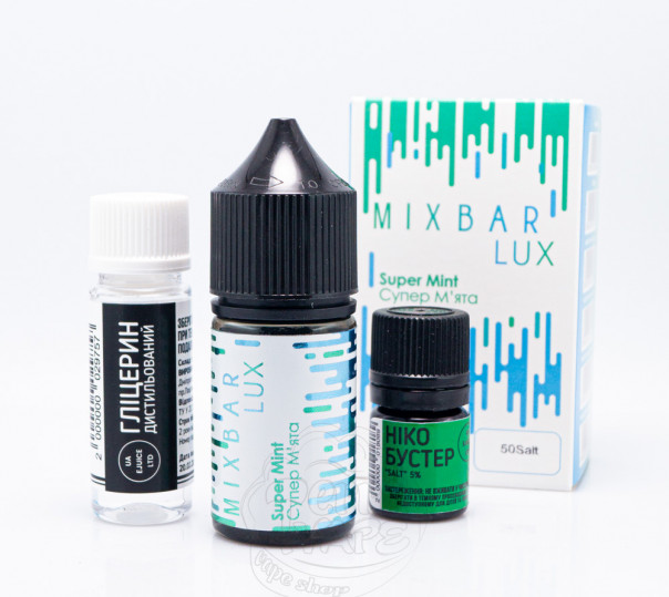 Рідина Mix Bar Lux Salt Super Mint 30ml 50mg зі смаком м'яти з ментолом (набір компонентів)