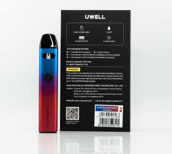 Uwell Caliburn A2 Pod Kit 520mAh Многоразовая POD система