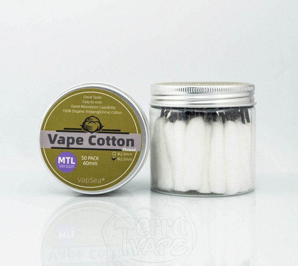 Вата для вейпа MTL VapSea Original Big Box Vape Cotton Wool 50шт (2мм/2.5mm)