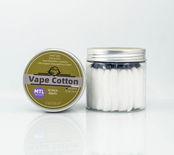 Вата для вейпа MTL VapSea Original Big Box Vape Cotton Wool 50шт (2мм/2.5mm)