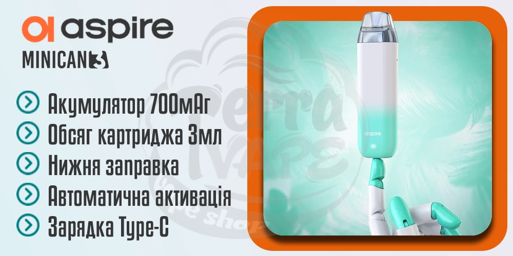 Основні характеристики Aspire Minican 3 Pod Device