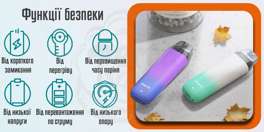 Функції захисту Aspire Minican 3 Pod Device