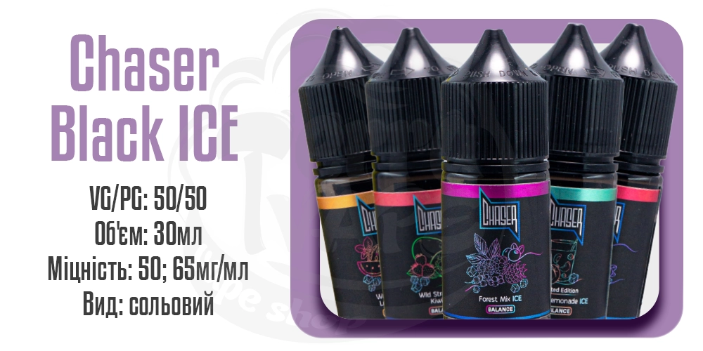 Характеристики набору рідини Chaser Black Balance ICE Salt 30ml