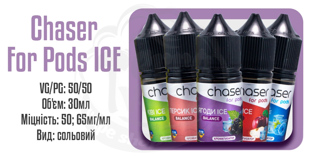 Параметри наборів рідини Chaser For Pods Balance Ice Salt 30ml