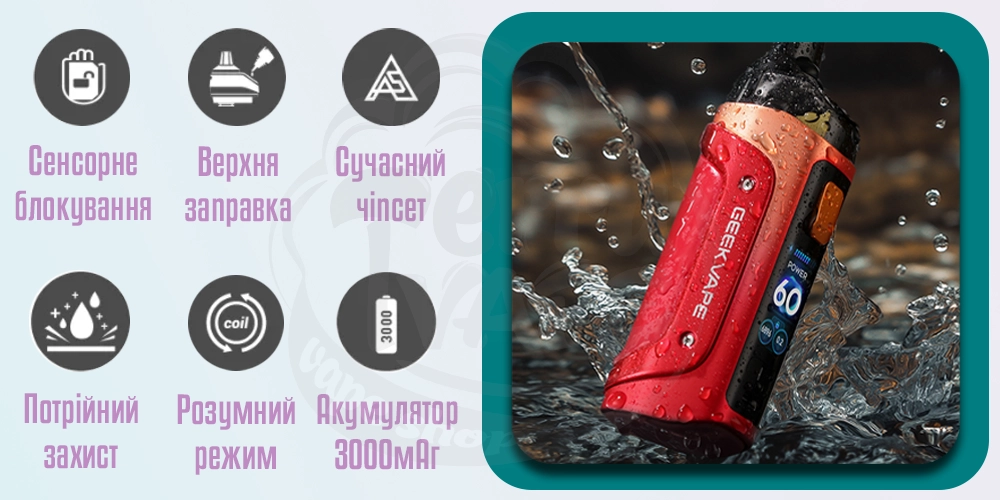 Основні характеристики Geekvape Aegis Boost 3 Pod Mod Kit 3000mAh