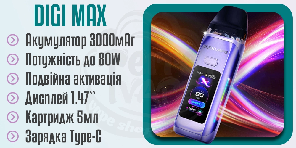 Основні характеристики Geekvape Digi Max Pod Kit