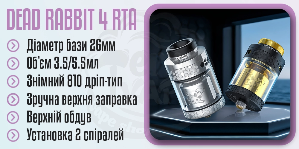 Основні параметри Hellvape Dead Rabbit 4 RTA