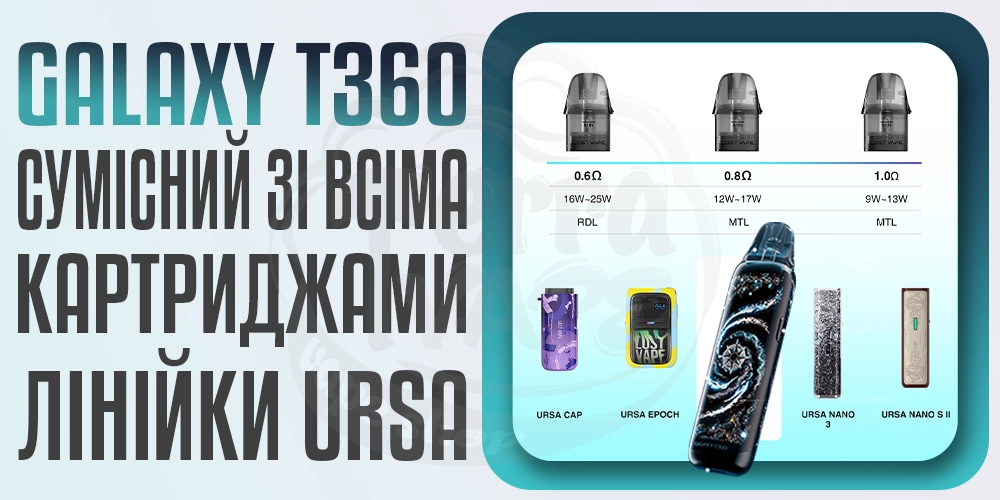 Lost Vape Galaxy T360 сумісний з усіма картриджами серії Ursa