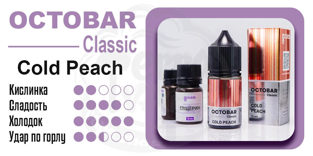 Параметры жидкости Octobar Classic Cold Peach Salt 15ml 50mg