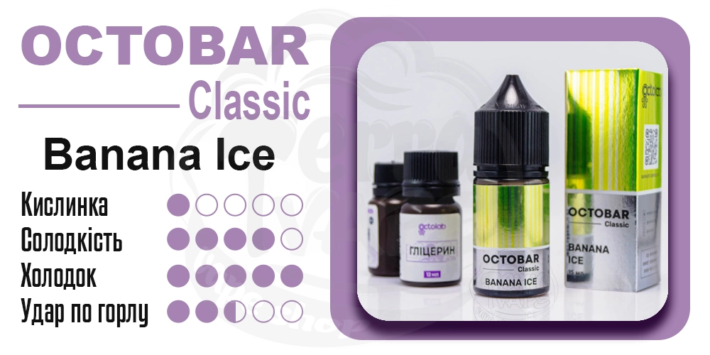 Параметри рідини Octobar Classic Banana Ice Salt 30ml 50mg