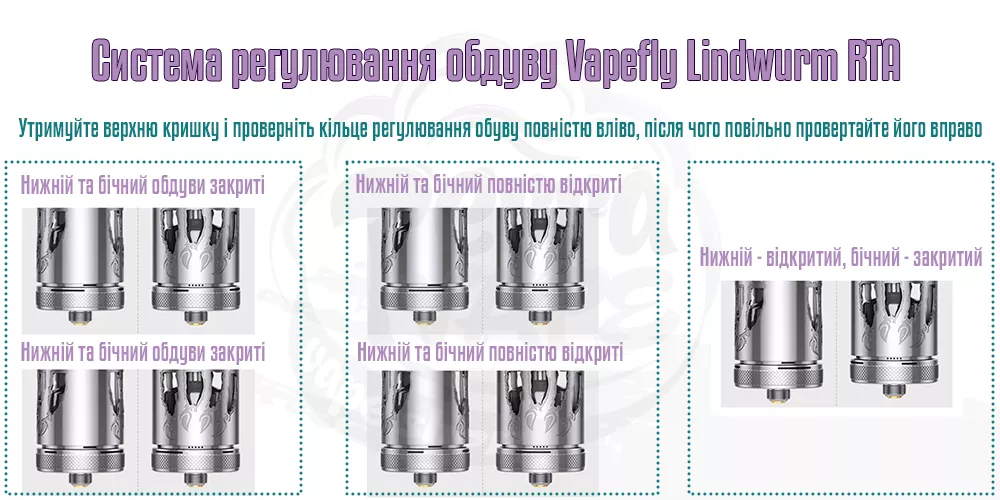 Система регулювання у баці Vapefly Lindwurm RTA