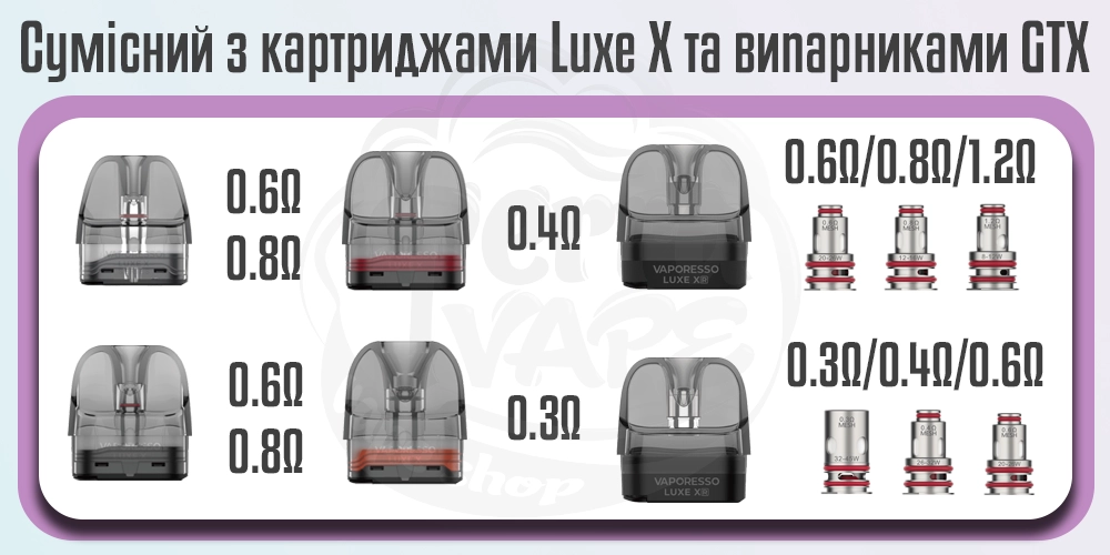 Сумісні картриджі Vaporesso Luxe X2 Pod Kit