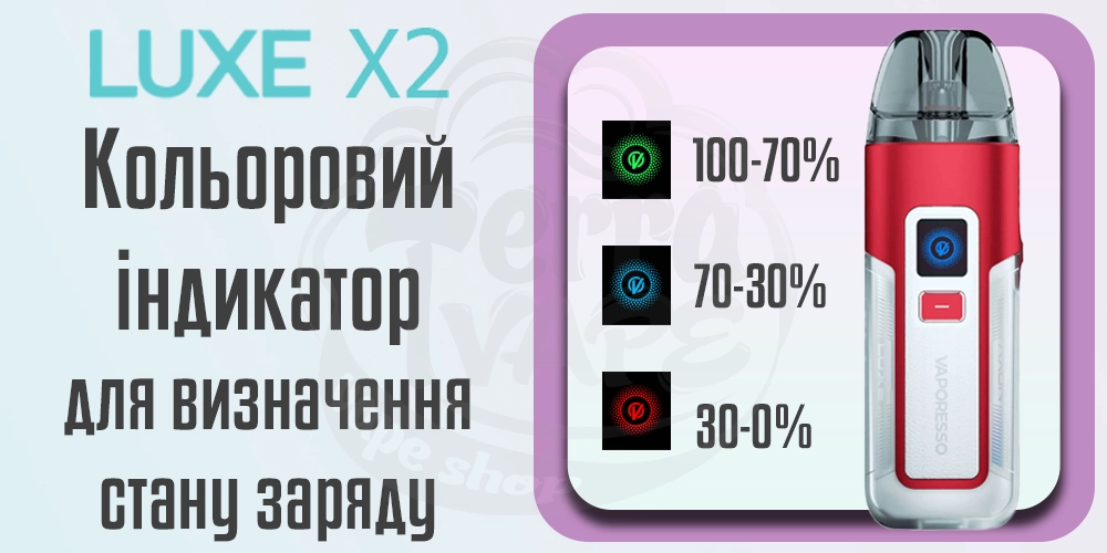 Індикація заряду Vaporesso Luxe X2 Pod Kit